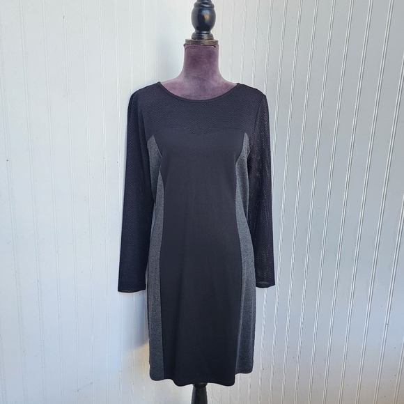 Kensie Dresses & Skirts - Kensie Womens Dress Classy Black Gray Mesh Front Zipper Long Sleeve Sz L